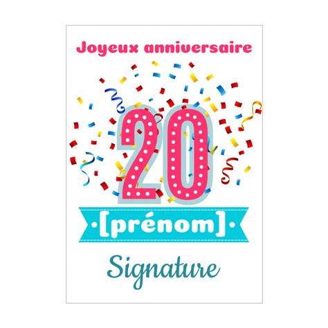 carte anniversaire 20 ans gratuite|Carte danniversaire 20 ans à faire soi